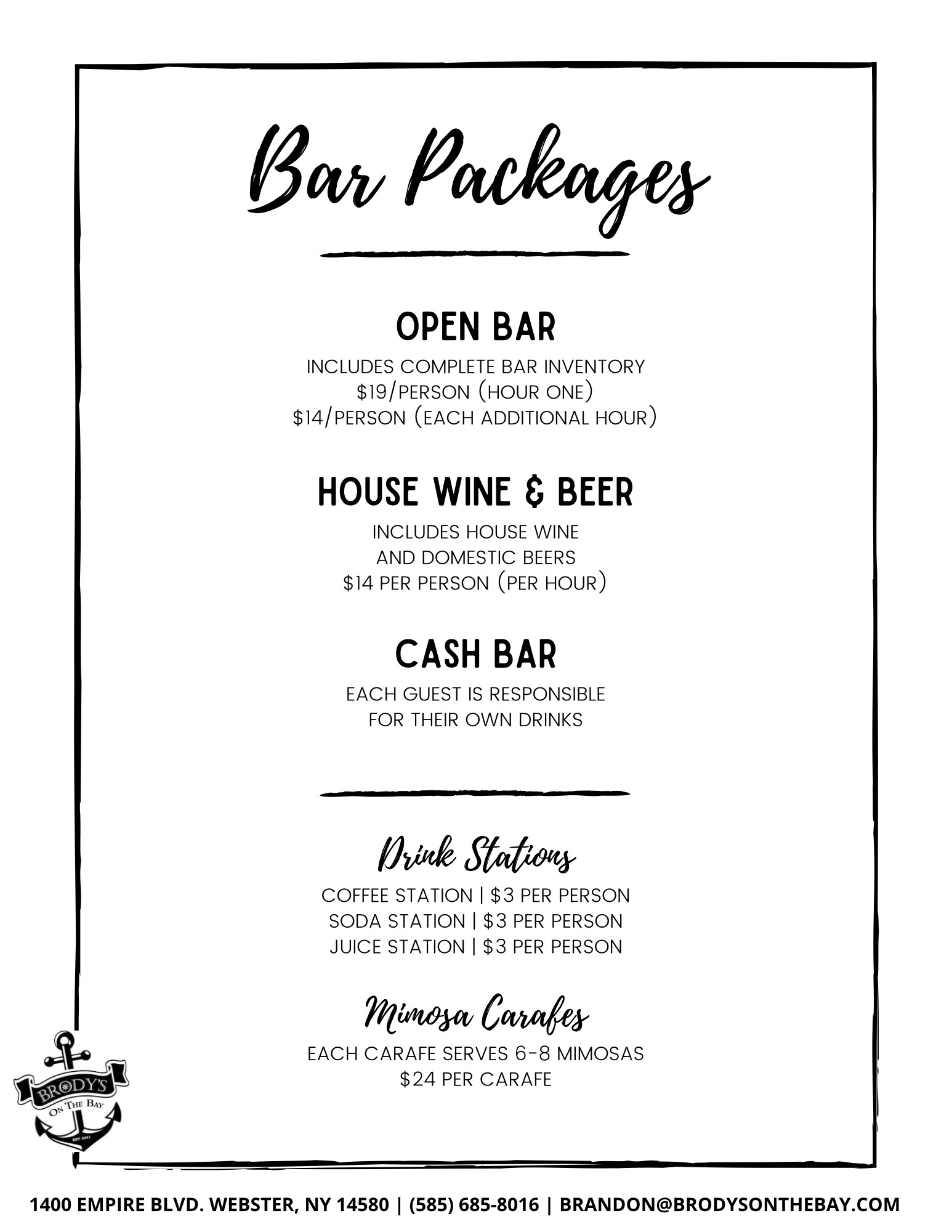 catering events bar packages