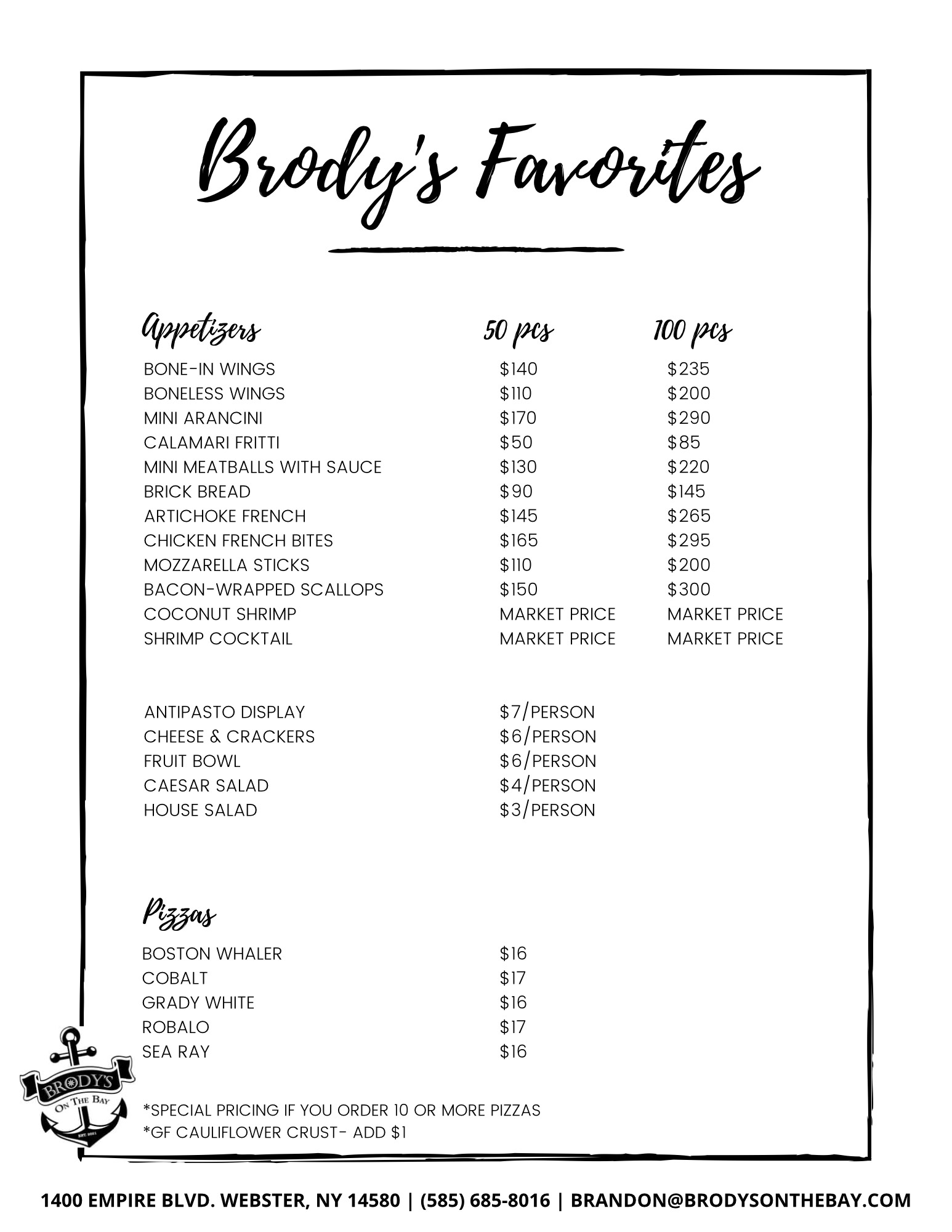 Brody's Catering Packages - Brody's Favorites